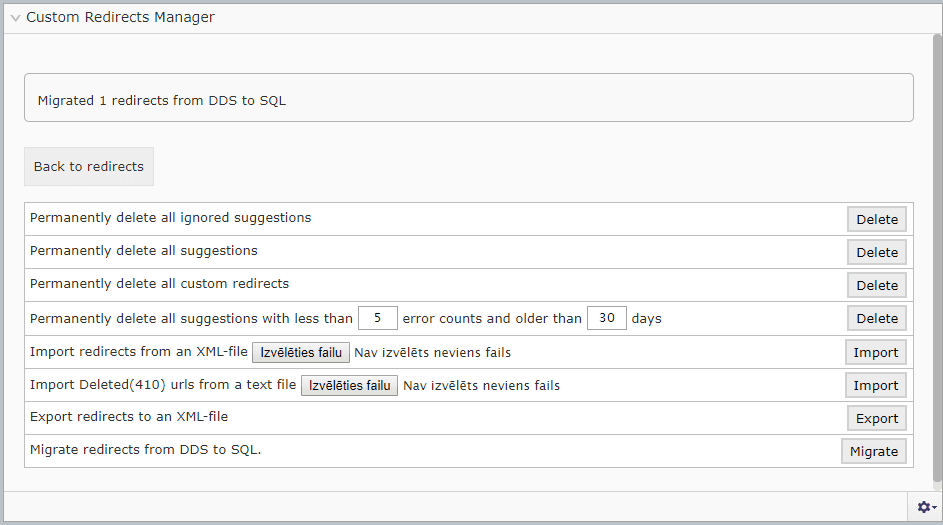 DDS to SQL migration screen