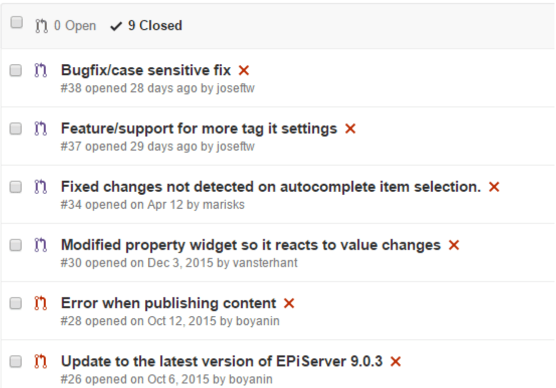 Tags pull requests closed